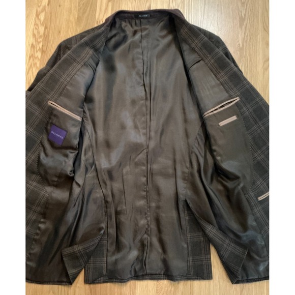 Gio Matto Wool Sport Coat 40R Brown Plaid Blazer Suede Collar Elbow Patches - Picture 6 of 14